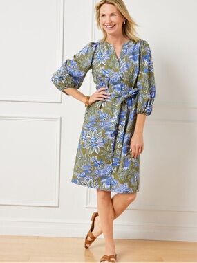 Talbots Poplin Shirtdress - Lively Floral size 8 petite 100% cotton